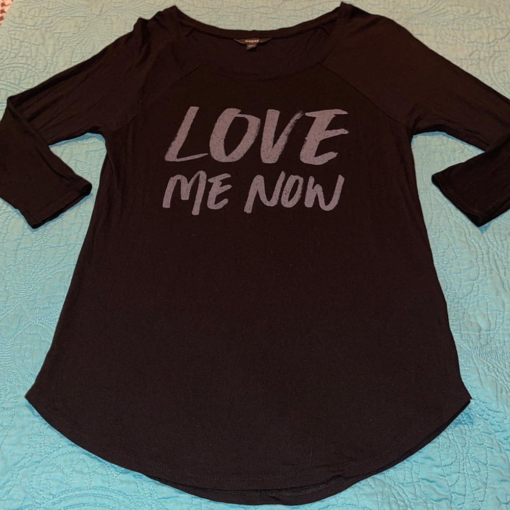 Guess Love Me Now Hate Me Later 3/4 sleeve tee XS